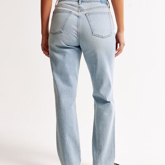 Abercrombie & Fitch Curve Love Mid Rise 90s Straight Jean - 29L Light Destroy - Picture 4 of 9